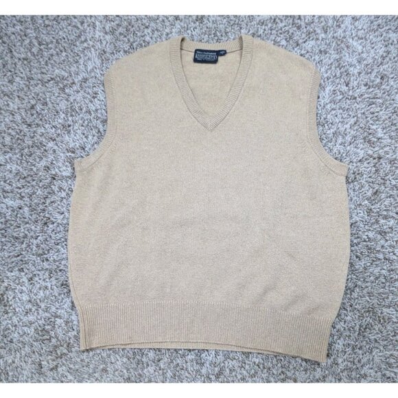 Vintage Lands End Sweater Vest Mens Large Beige 100% Cashmere Made In Scotland - Picture 1 of 5
